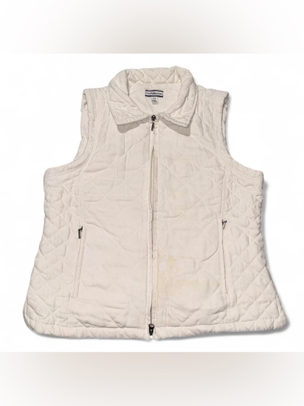 croft & barrow Off-White Quilted Sleeveless Zip Vest